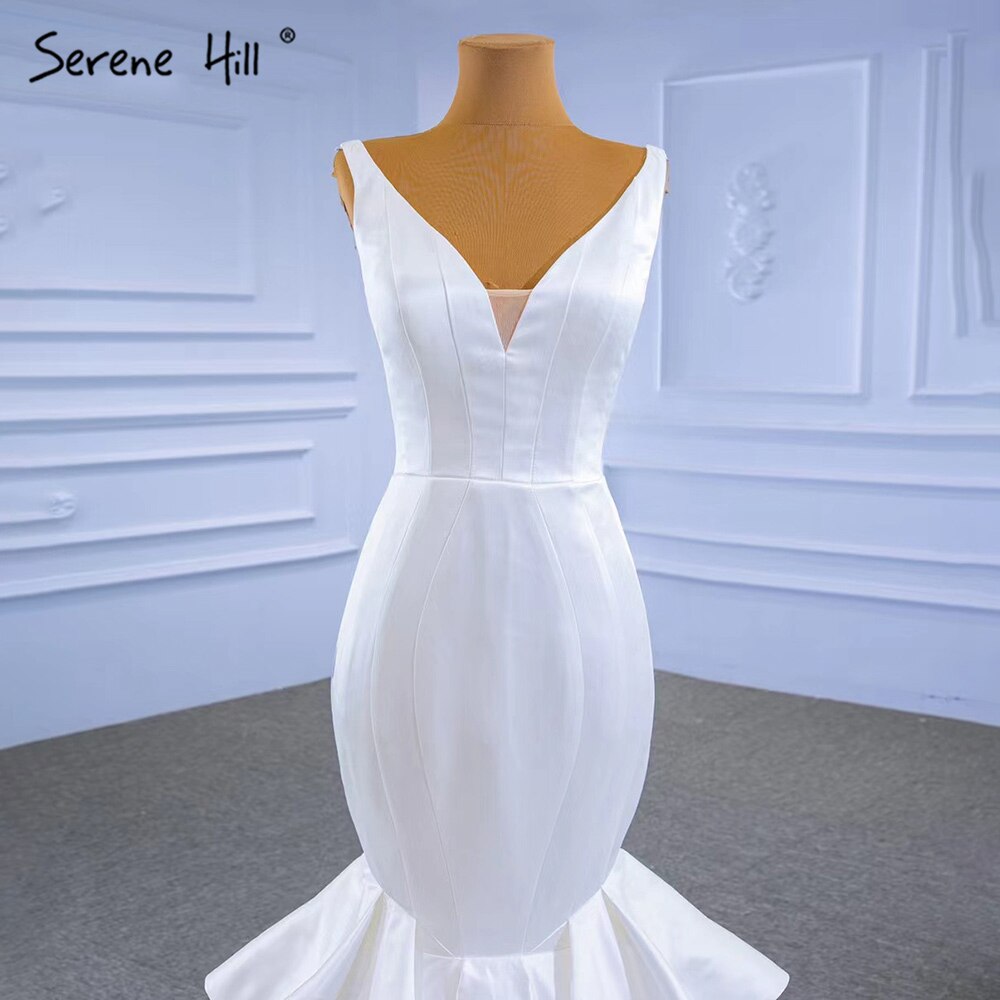 Serene Hill White Satin Mermaid Wedding Dresses 2025 Tiered Elegant Simple Sexy Bride Gowns HM67312 Custom Made - SERENE HILL