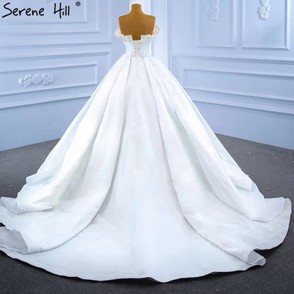 Serene Hill White Satin Sexy Wedding Dresses 2025 High-end Beaded Pearls Bridal Dress HM67267 Cusotm Made - SERENE HILL