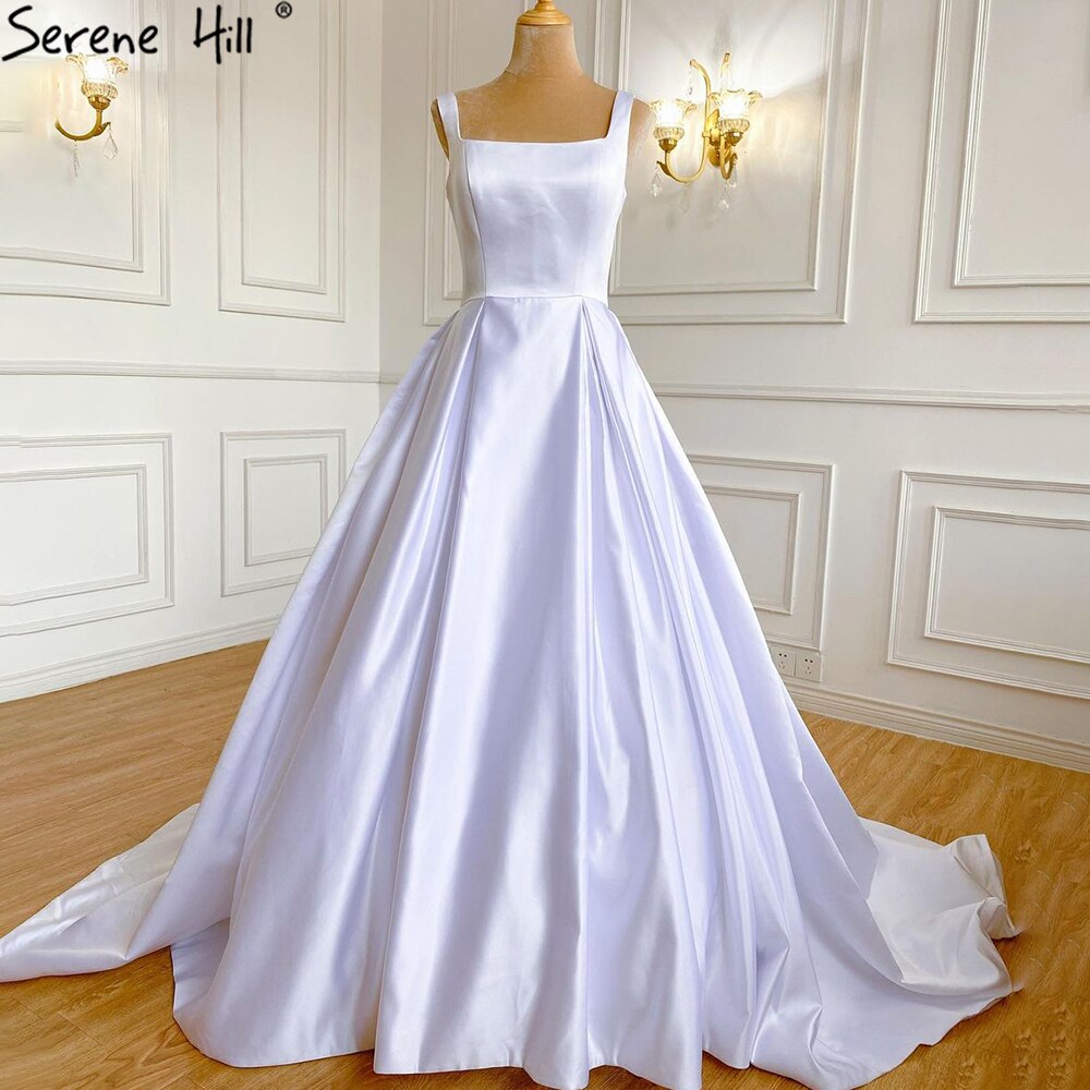 Serene Hill White Satin Sexy Wedding Dresses 2025 Sleeveless Simple Lace Up Bridal Gowns HA2503A Custom Made - SERENE HILL