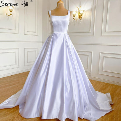 Serene Hill White Satin Sexy Wedding Dresses 2025 Sleeveless Simple Lace Up Bridal Gowns HA2503A Custom Made - SERENE HILL