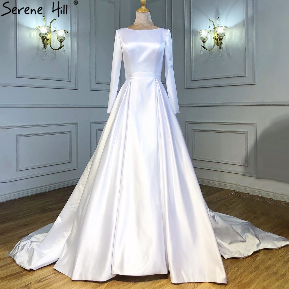 Serene Hill White Satin Sexy Wedding Dresses 2025 Sleeveless Simple Lace Up Bridal Gowns HA2503A Custom Made - SERENE HILL