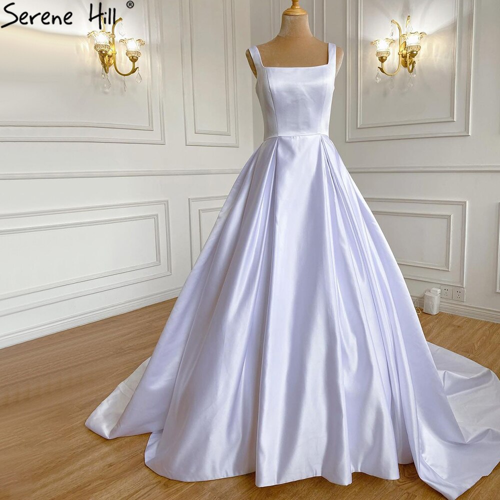 Serene Hill White Satin Sexy Wedding Dresses 2025 Sleeveless Simple Lace Up Bridal Gowns HA2503A Custom Made - SERENE HILL