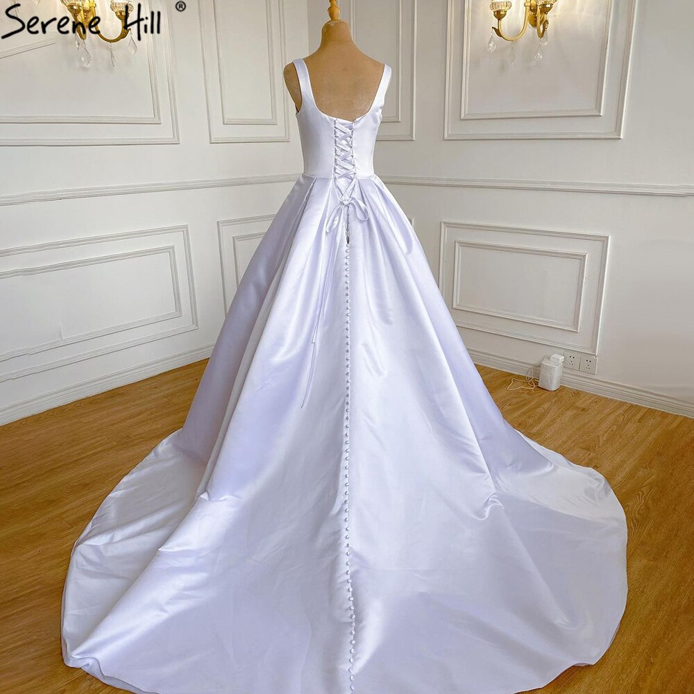 Serene Hill White Satin Sexy Wedding Dresses 2025 Sleeveless Simple Lace Up Bridal Gowns HA2503A Custom Made - SERENE HILL