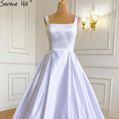 Serene Hill White Satin Sexy Wedding Dresses 2025 Sleeveless Simple Lace Up Bridal Gowns HA2503A Custom Made - SERENE HILL