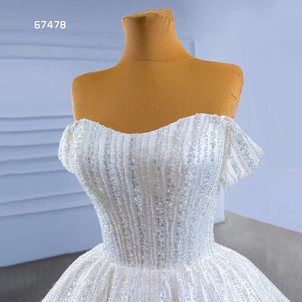 Serene Hill White Sexy Off Shoulder Lace Up Luxury Beaded Bride Gowns Wedding Dress 2025 High End Custom Made HM67478 - SERENE HILL