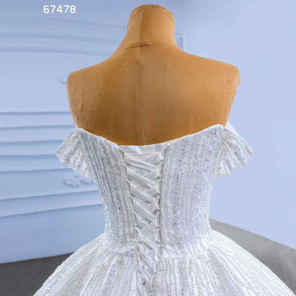 Serene Hill White Sexy Off Shoulder Lace Up Luxury Beaded Bride Gowns Wedding Dress 2025 High End Custom Made HM67478 - SERENE HILL