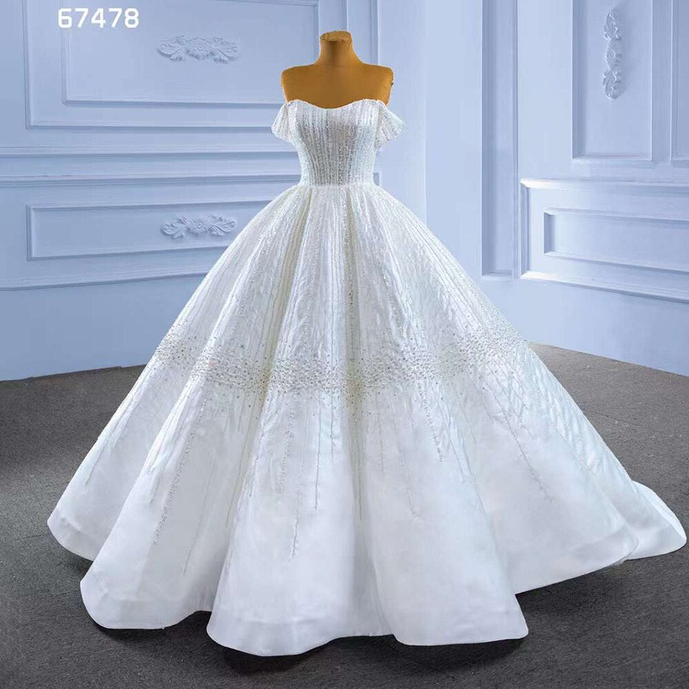 Serene Hill White Sexy Off Shoulder Lace Up Luxury Beaded Bride Gowns Wedding Dress 2025 High End Custom Made HM67478 White / 4 / Floor Length