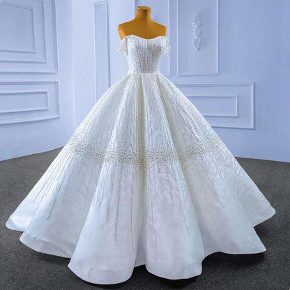 Serene Hill White Sexy Off Shoulder Lace Up Luxury Beaded Bride Gowns Wedding Dress 2025 High End Custom Made HM67478 - SERENE HILL