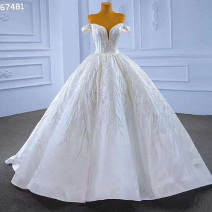 Serene Hill White Sexy Off Shoulder Luxury Beaded Lace Up Bride Gowns Wedding Dress 2025 High End Custom Made HM67481 - SERENE HILL