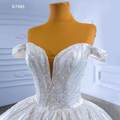 Serene Hill White Sexy Off Shoulder Luxury Beaded Lace Up Bride Gowns Wedding Dress 2025 High End Custom Made HM67481 - SERENE HILL