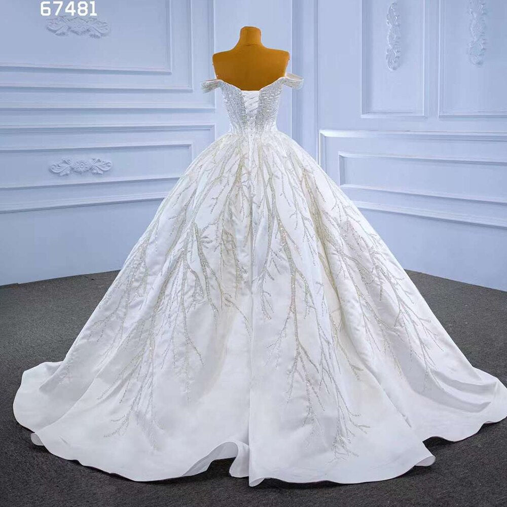 Serene Hill White Sexy Off Shoulder Luxury Beaded Lace Up Bride Gowns Wedding Dress 2025 High End Custom Made HM67481 - SERENE HILL
