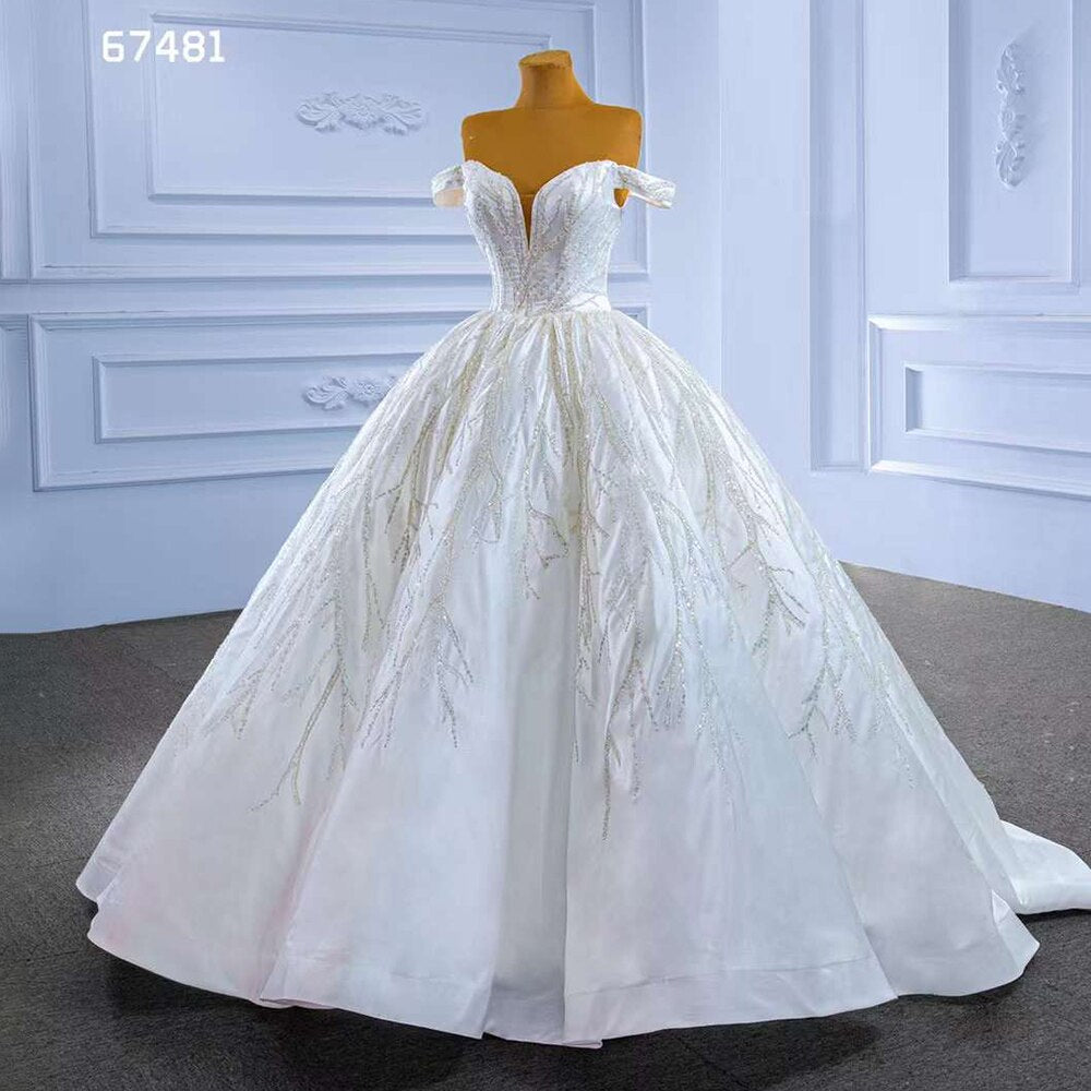 Serene Hill White Sexy Off Shoulder Luxury Beaded Lace Up Bride Gowns Wedding Dress 2025 High End Custom Made HM67481 - SERENE HILL