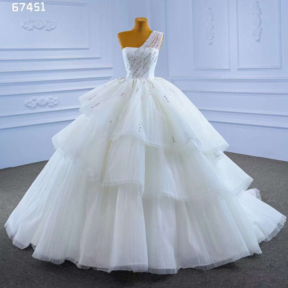 Serene Hill White Sexy One Shoulder Luxury Beaded Lace Up Bride Gowns Dubai Wedding Dress 2025 High End Custom Made HM67451 - SERENE HILL