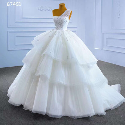 Serene Hill White Sexy One Shoulder Luxury Beaded Lace Up Bride Gowns Dubai Wedding Dress 2025 High End Custom Made HM67451 - SERENE HILL