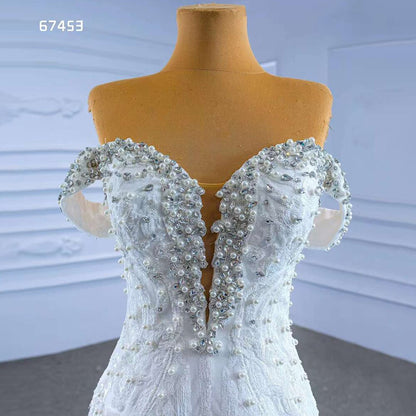 Serene Hill White Sexy V Neck Detachable Train Mermaid Lace Beaded Bride Gowns Wedding Dress 2025 High End Custom Made HM67453 - SERENE HILL