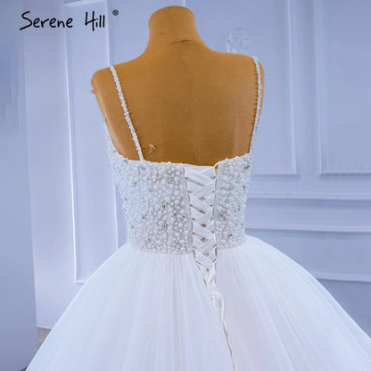 Serene Hill White Spaghetti Strap Wedding Dresses 2025 Simple Sexy High-end Bride Gowns HM67303 Custom Made - SERENE HILL