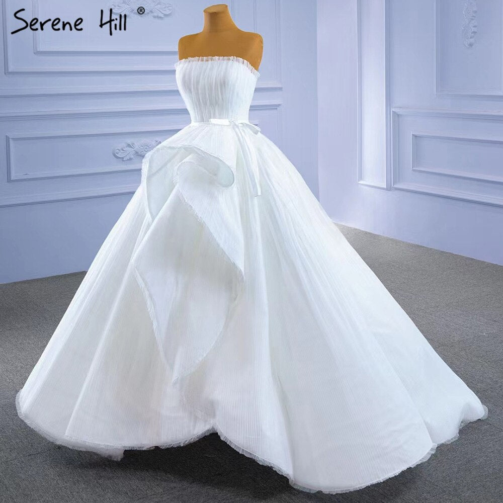 Serene Hill White Srtaplee Sexy Wedding Dresses 2025 Simple Lace Up High-end Bride Gowns HM67302 Custom Made - SERENE HILL