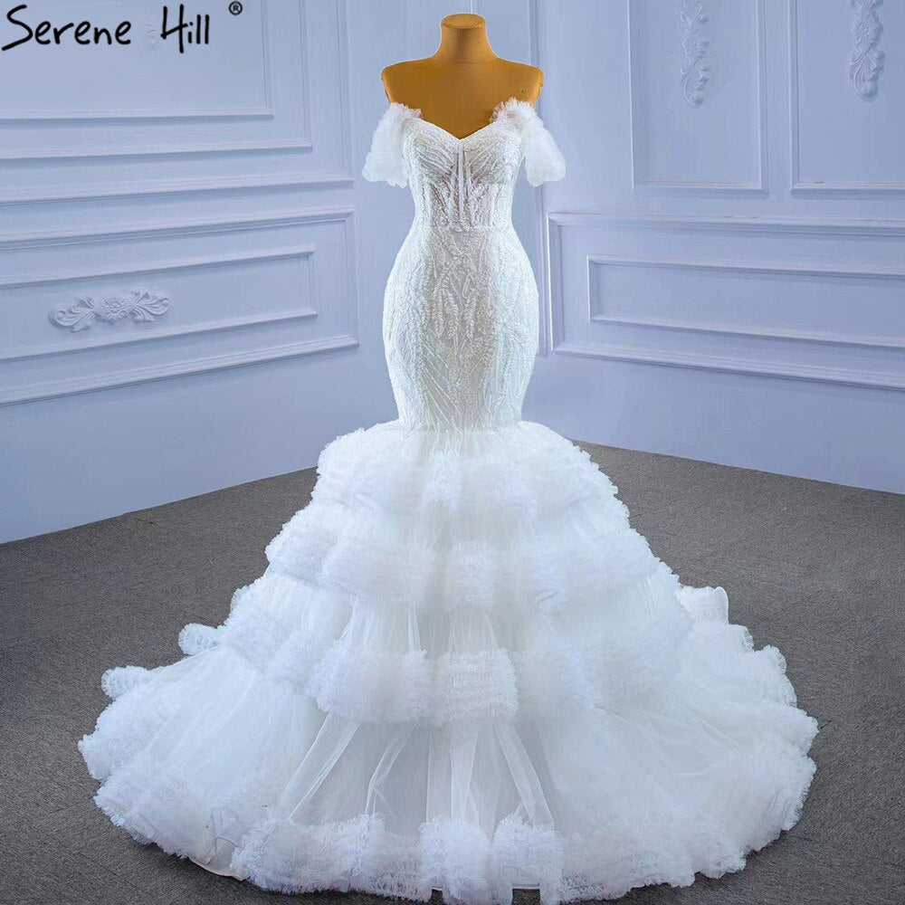 Serene Hill White Sweetheart Sexy Wedding Dresses 2025 Luxury Beaded Ruffles Bride Gowns HM67347 Custom Made - SERENE HILL
