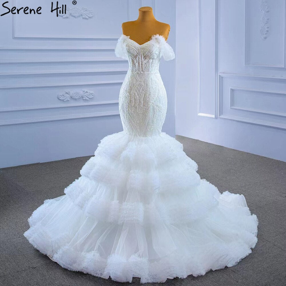 Serene Hill White Sweetheart Sexy Wedding Dresses 2025 Luxury Beaded Ruffles Bride Gowns HM67347 Custom Made - SERENE HILL