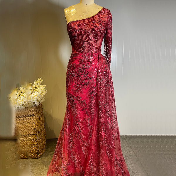 Serene Hill Wijn Rode Luxe Avond Jurken 2025 Kralen Elegant Mermaid Overrok Voor Vrouwen Party LA71564