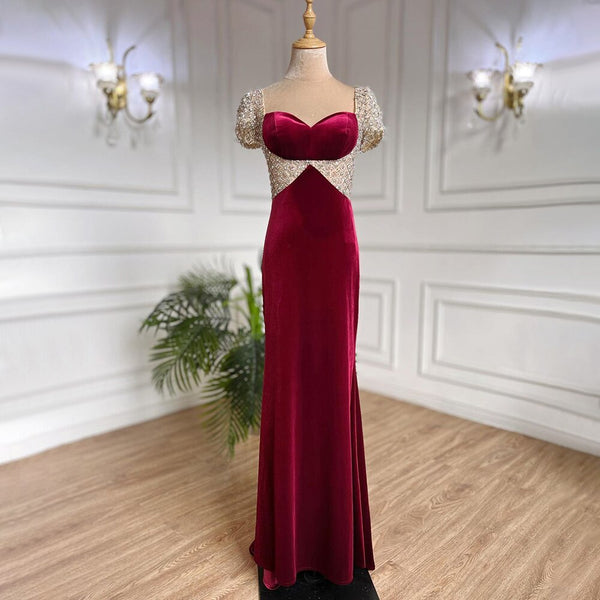 Serene Hill Wine Red Beaded Arabic Evening Dresses Gowns Mermaid Luxury Elegant For Women Party LA71876