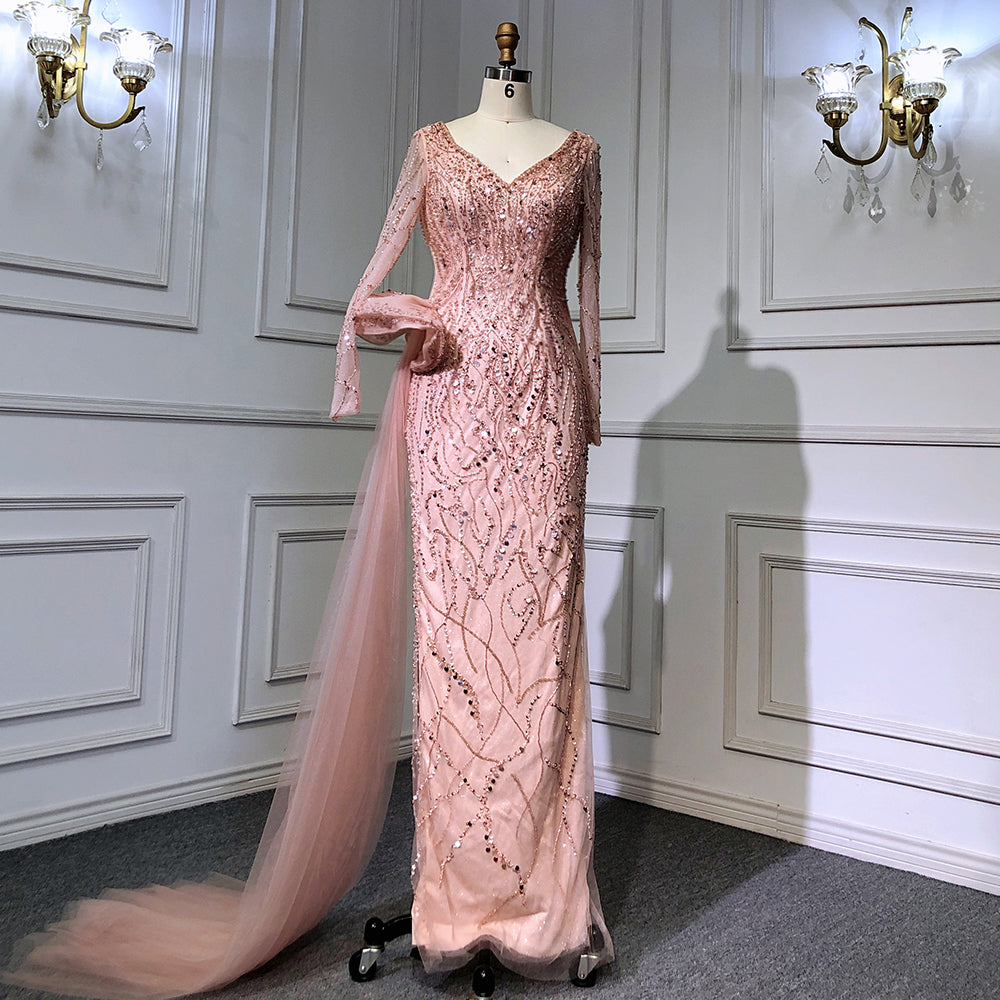 Serene Hill Wine Red Elegant Mermaid Evening Dresses Gowns 2025 Luxury Beaded Overskirt For Women Party LA71642 - SERENE HILL