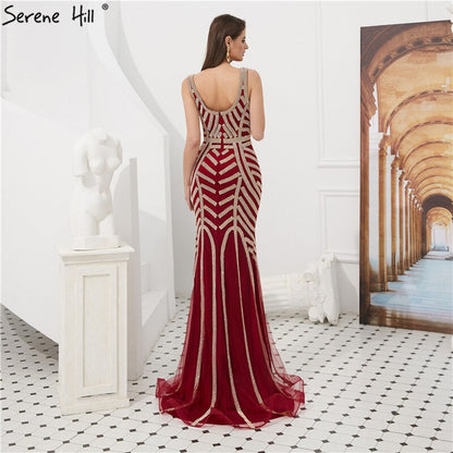On Sale No Return No Refund Sale Serene Hill Wine Red Full Diamond Evening Dresses Gowns 2025 Luxury Mermaid Sexy Elegant For Women Party LA6212 - SERENE HILL