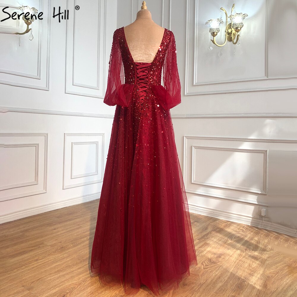 On Sale No Return No Refund Serene Hill Wine Red Luxury Evening Dresses Gowns 2025 A-Line Beaded Sexy For Women Party Dress LA70855 - SERENE HILL