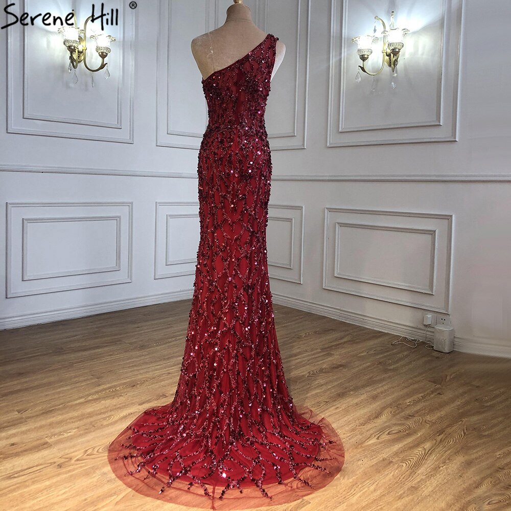 Serene Hill Wine Red Luxury Mermaid Evening Dresse Gowns 2025 Elegant Beaded Detachable Skirt For Women Party LA70829A - SERENE HILL