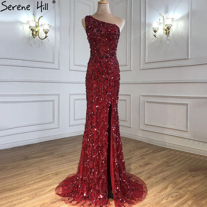 Serene Hill Wine Red Luxury Mermaid Evening Dresse Gowns 2025 Elegant Beaded Detachable Skirt For Women Party LA70829A - SERENE HILL