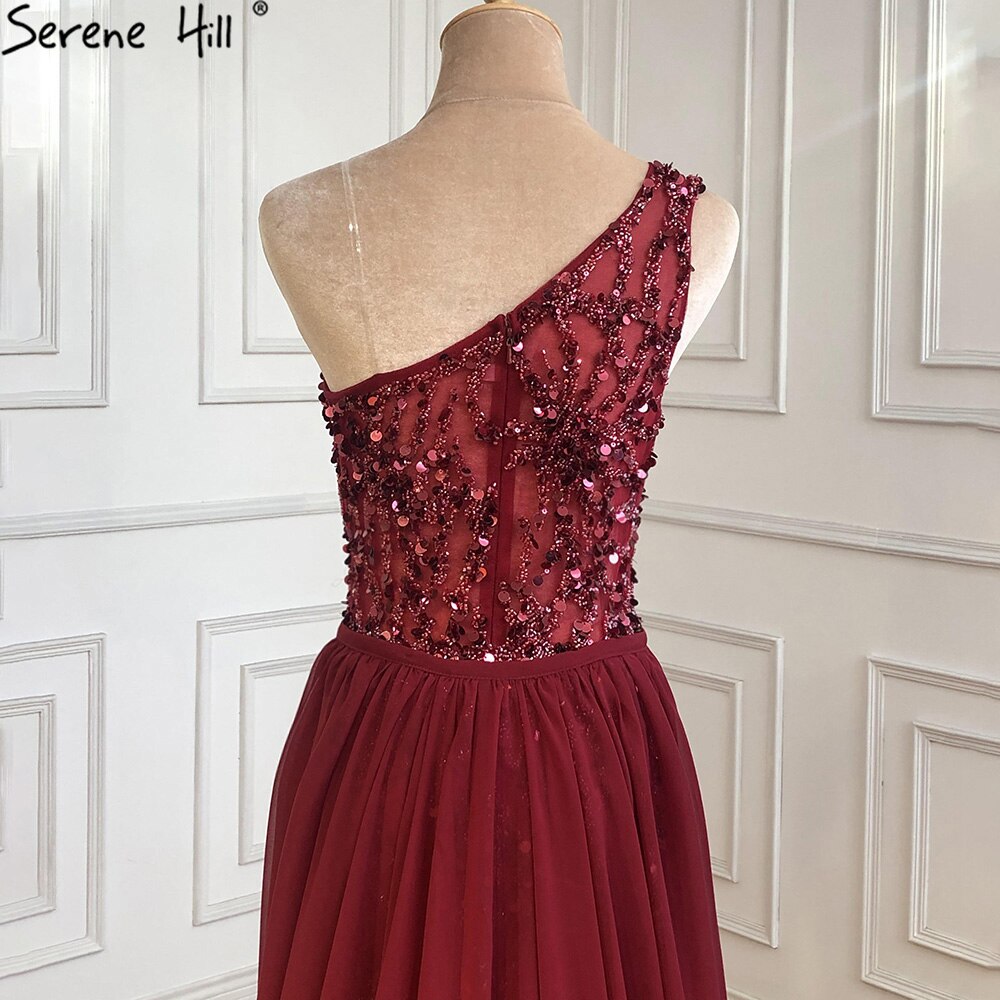 Serene Hill Wine Red Luxury Mermaid Evening Dresse Gowns 2025 Elegant Beaded Detachable Skirt For Women Party LA70829A - SERENE HILL