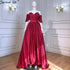 Serene Hill Wine Red Satin Evening Dresses Gowns 2025 A-Line Simple Short Sleeve Sexy For Women Party LA71347 - SERENE HILL