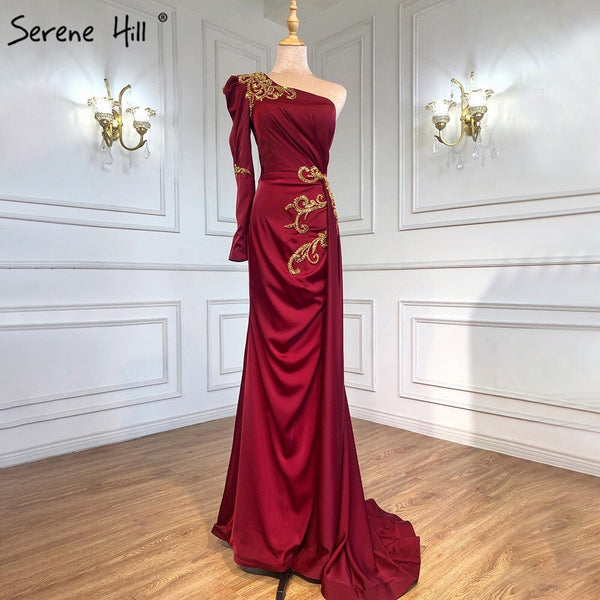 Serene Hill Wine Red Satin Overskirt Evening Dresses Gowns 2025 Mermaid Elegant Sexy For Women Party LA71322