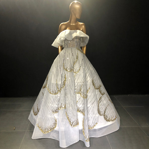 Serene Hill Wit A-lijn Luxe Avond Jurken 2025 Sequin Sparkle Sexy Lace Up Voor Vrouwen Party LA71559