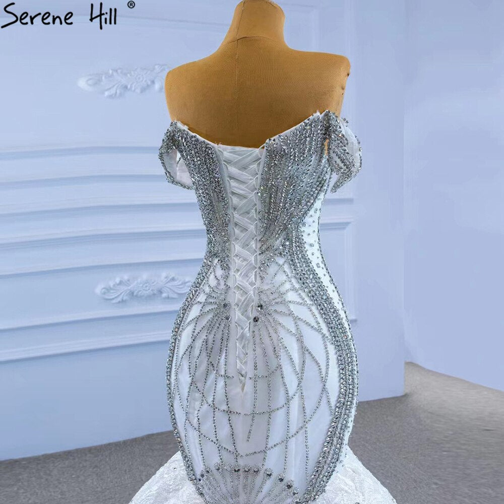 Serene Hill Wit Kralen Diamond Wedding Dresses 2025 Mermaid Elegant Luxe Bruid Toga HM67385 Custom Made - SERENE HILL