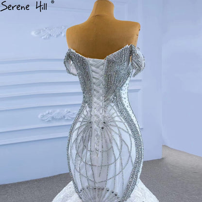 Serene Hill Wit Kralen Diamond Wedding Dresses 2025 Mermaid Elegant Luxe Bruid Toga HM67385 Custom Made - SERENE HILL