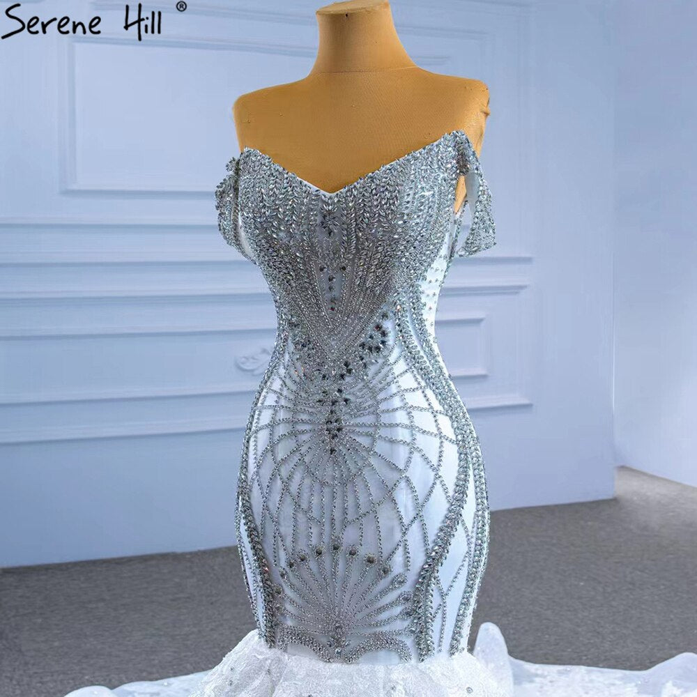 Serene Hill Wit Kralen Diamond Wedding Dresses 2025 Mermaid Elegant Luxe Bruid Toga HM67385 Custom Made - SERENE HILL