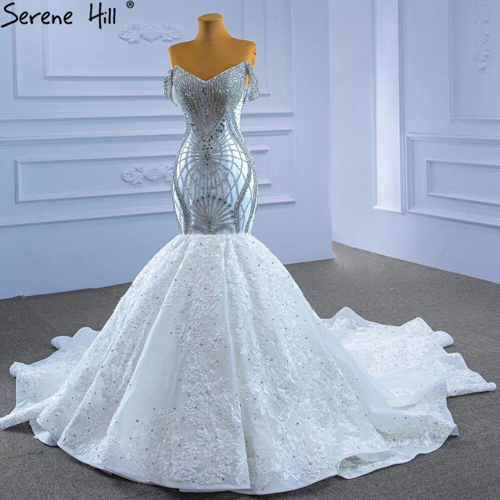 Serene Hill Wit Kralen Diamond Wedding Dresses 2025 Mermaid Elegant Luxe Bruid Toga HM67385 Custom Made - SERENE HILL
