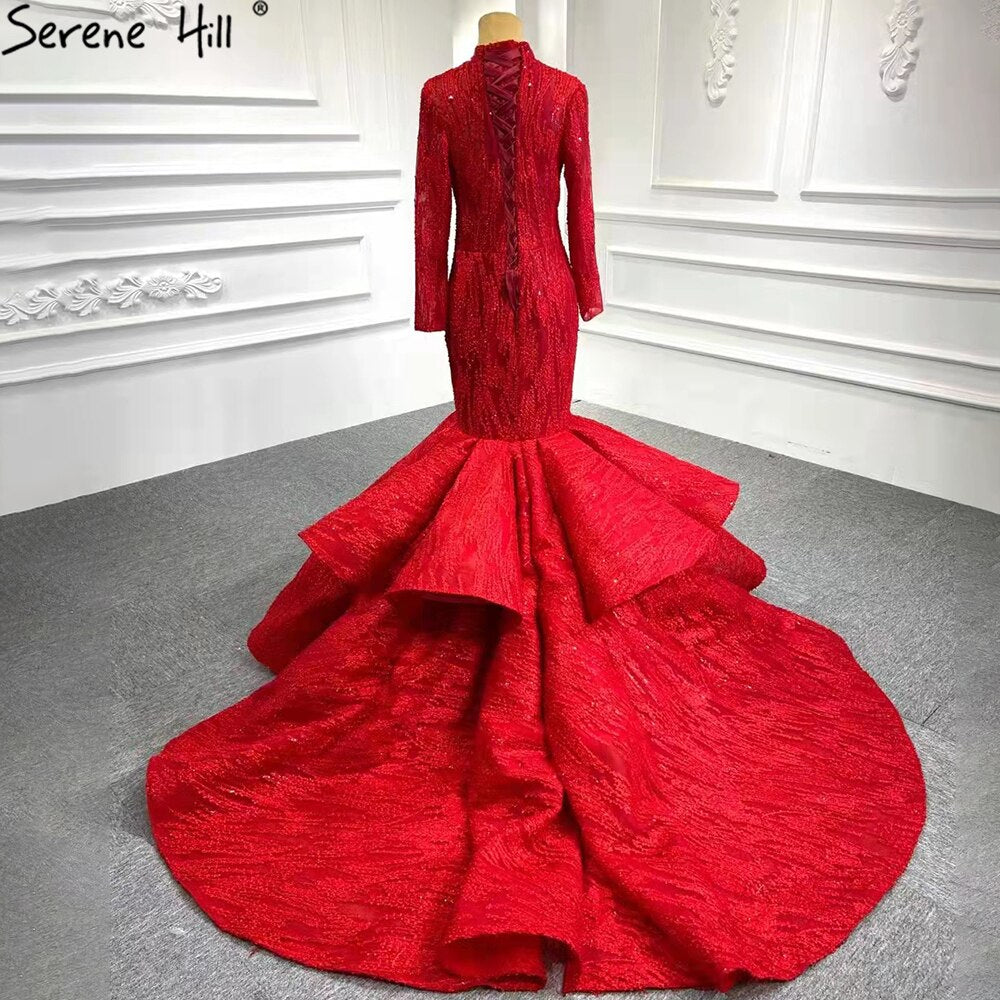 Serenr Hill Muslim Red Mermaid Vintage Wedding Dresses 2025 Elegant Lace Up Bridal Gowns HM66614M Custom Made - SERENE HILL
