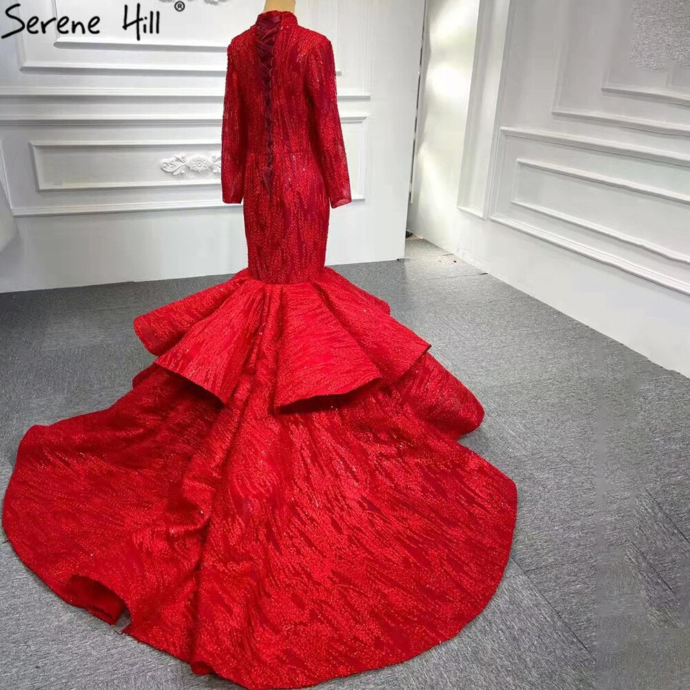 muslim red wedding dresses Stylish Claret Red Muslim Wedding Dress 5338BR