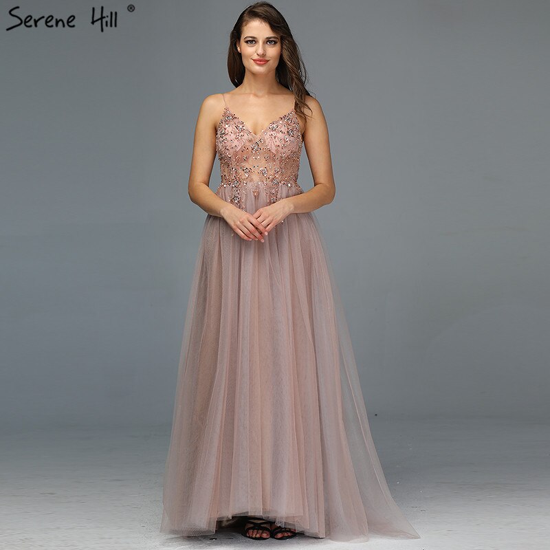 Sexy Spaghetti Straps Evening Dresses 2025 V-Neck Rhinestones Beading Formal Prom Gowns with Split robe de soiree LA60963 - SERENE HILL
