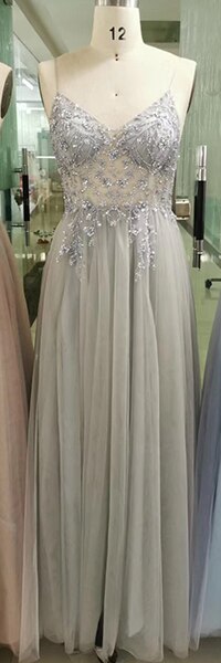 Sexy Spaghetti Straps Evening Dresses 2025 V-Neck Rhinestones Beading Formal Prom Gowns with Split robe de soiree LA60963 - SERENE HILL