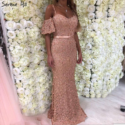On Sale no return no refundSale Sexy Short Sleeves Mermaid Evening Dresses 2025 Embroidery Pearls Fashion Formal Dress Serene Hill LA6519 - SERENE HILL