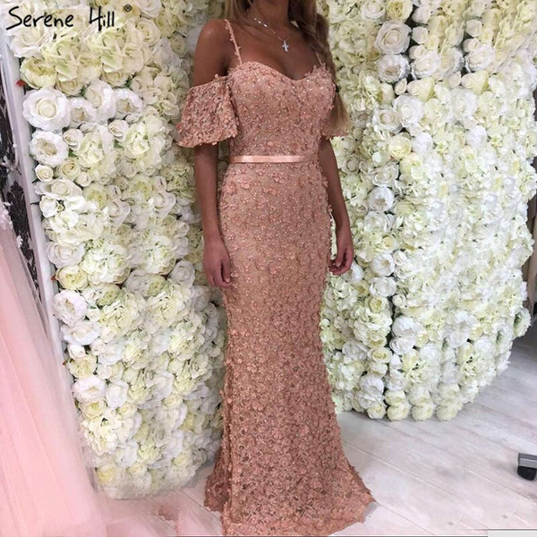 On Sale no return no refundSale Sexy Short Sleeves Mermaid Evening Dresses 2025 Embroidery Pearls Fashion Formal Dress Serene Hill LA6519