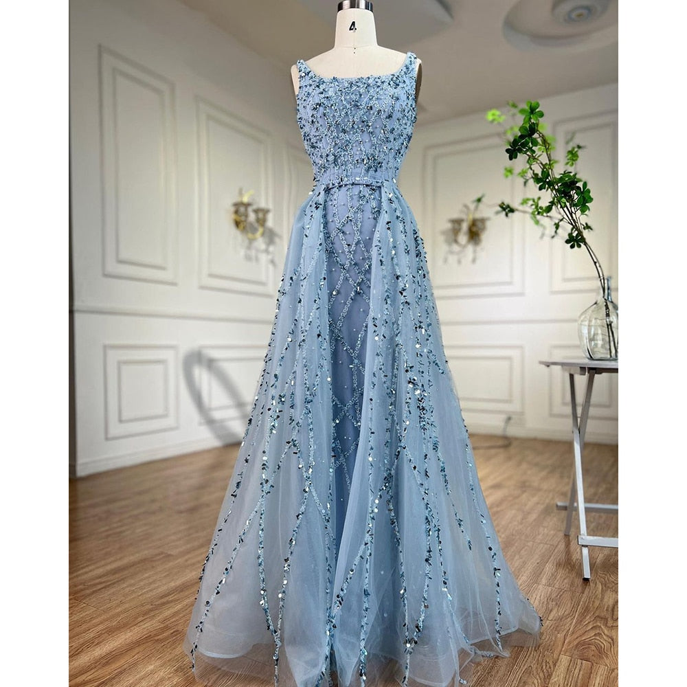 Luxury Beaded emermad green Mermaid Evening Dress With Overskirt LA70765 - SERENE HILL