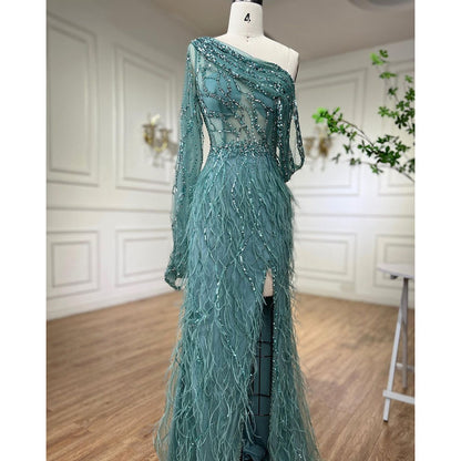 Luxury Dubai Pink Feather Evening Dress LA70513 On Sale - SERENE HILL