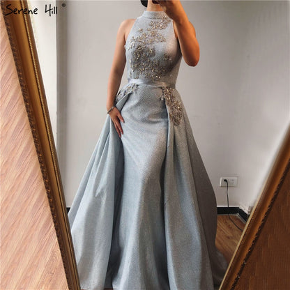 Sale Silver Dubai Sleeveless Sexy Evening Dresses 2025 Beading Sequined Mermaid Evening Gowns Design Real Photo LA70215 - SERENE HILL