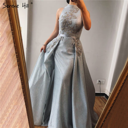 Sale Silver Dubai Sleeveless Sexy Evening Dresses 2025 Beading Sequined Mermaid Evening Gowns Design Real Photo LA70215 - SERENE HILL