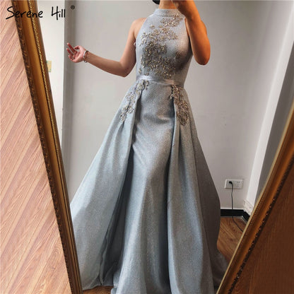 Sale Silver Dubai Sleeveless Sexy Evening Dresses 2025 Beading Sequined Mermaid Evening Gowns Design Real Photo LA70215 - SERENE HILL