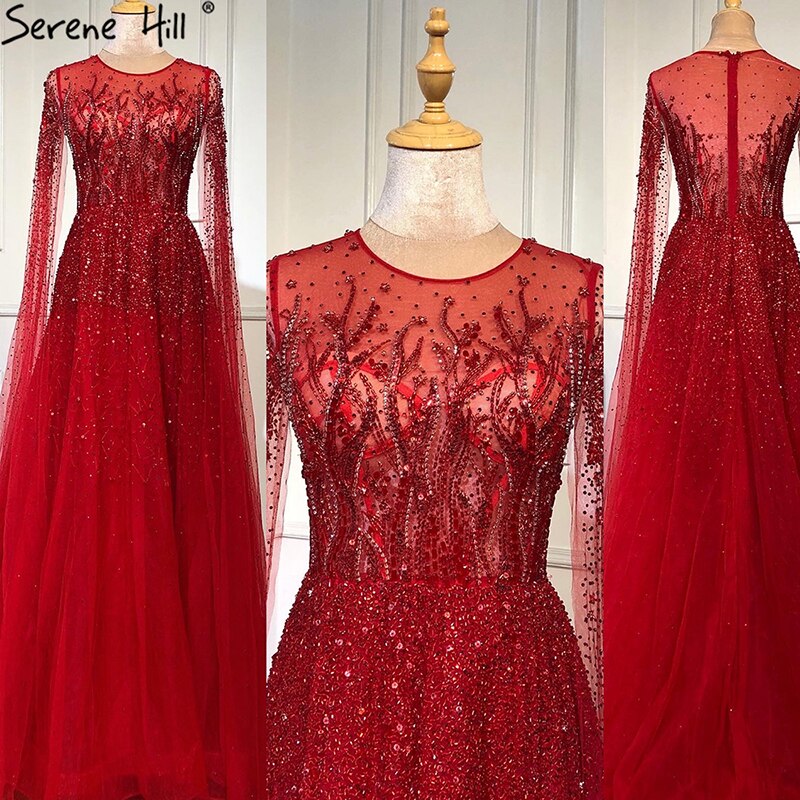 Sliver Arabic Luxury Beading Cape Sleeves A-Line Evening Dresses 2025 O-Neck A-Line Sexy Evening Gowns cerene Hill LA60869 - SERENE HILL